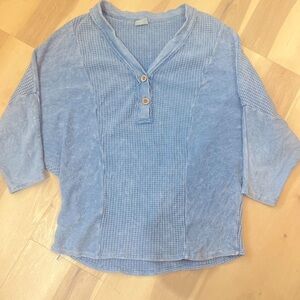 Blue Button-Up Waffle Knit Top